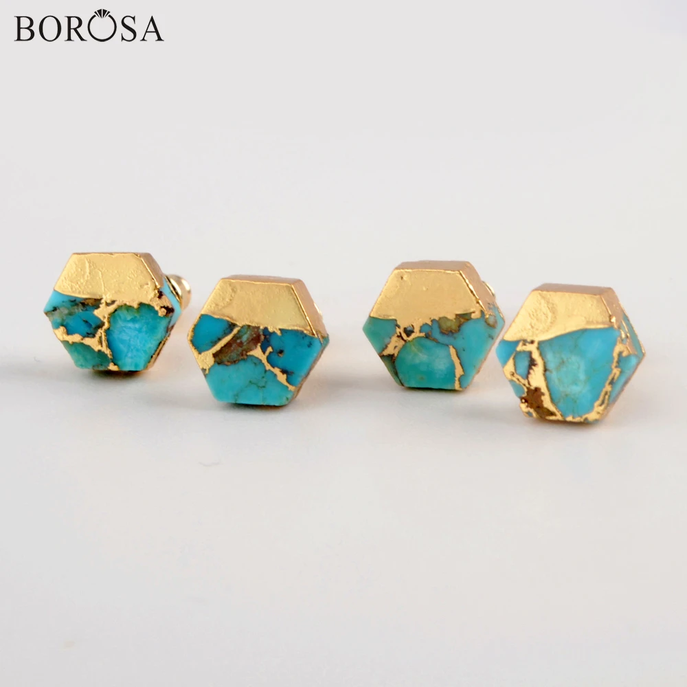 

BOROSA золотого цвета 8 мм шестигранные медные серьги для женщин модные золотые серьги новые Эффектные серьги G1985