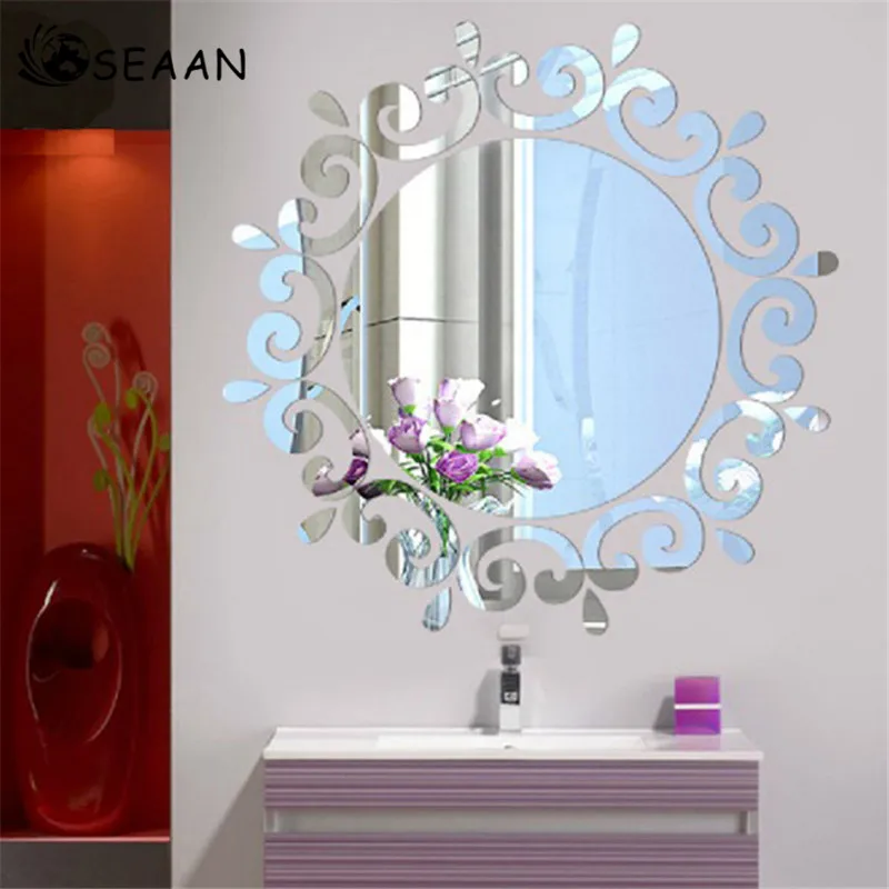 

SEEAN 3D Stereoscopic Mirror Environmental Protection Removable Wall Decoration Modern Wallpaper Sticker Mirror Room Decor