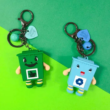 

Women Bag Accessory Cute Cartoon PVC Trash Can Keychain Creative Jewelry Doll Keyrings Car Key Chains kids Adults Birthday Gift
