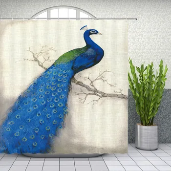 

Blue Peacock Shower Curtains Watercolor Pattern Bird Bathroom Decor Home Bath Bathtub Waterproof Polyester Curtain Set Cheap