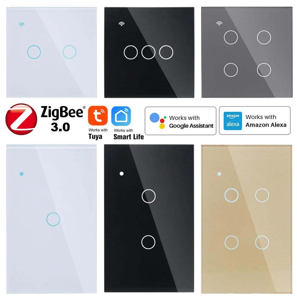 Zigbee Touch Light Wall Switch Eu/us Glass Blue Led Tuya Smart Life