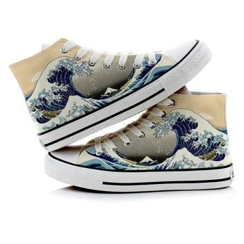 

Unisex Anime 3D Graffiti Lovers Casual Canvas Shoes plimsolls hand-painted Harajuku Sea Student Flat shoes duck shoes Sneakers
