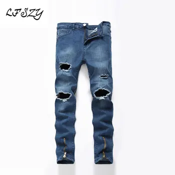 

Jeans Men 2020 New Men's White Stretch Denim Casual pants Men's Broken pants Zipper Slim trousers More Size 28-40