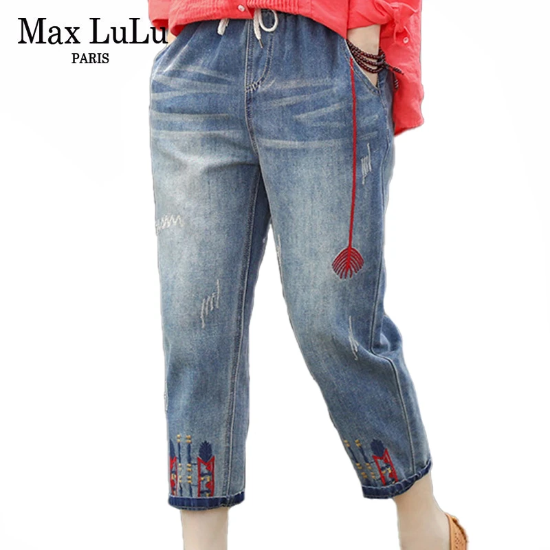 Женские рваные джинсы Max LuLu повседневные винтажные брюки из денима с вышивкой