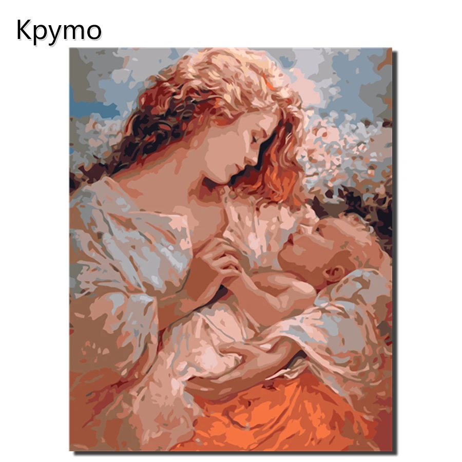 Kpymo мама и ангел детская живопись по номерам на холсте DIY Безрамная картина маслом