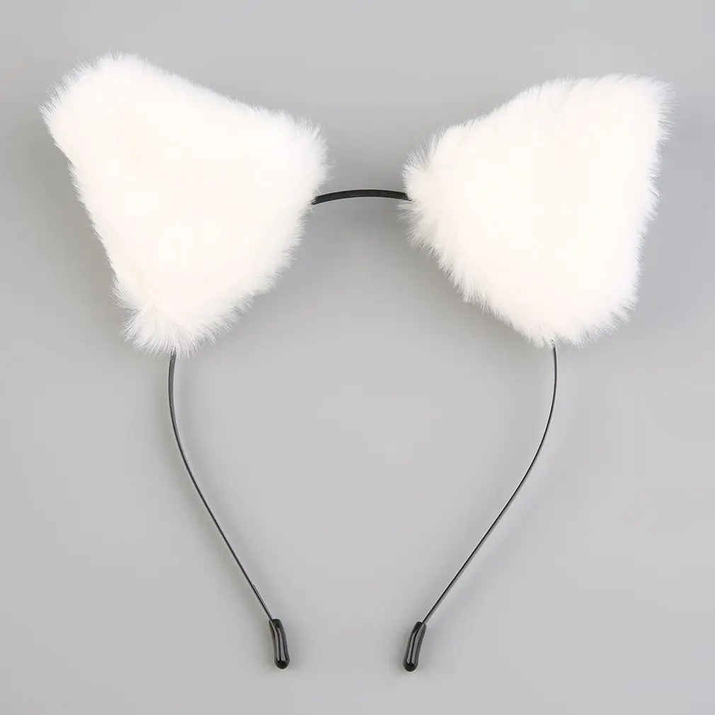 

Fluffy Cosplay Halloween Party Cat Faux Fox Fur Ears Costume Hairpin Hairband Black/White/Purple/Leopard/Black&Pink Apparel