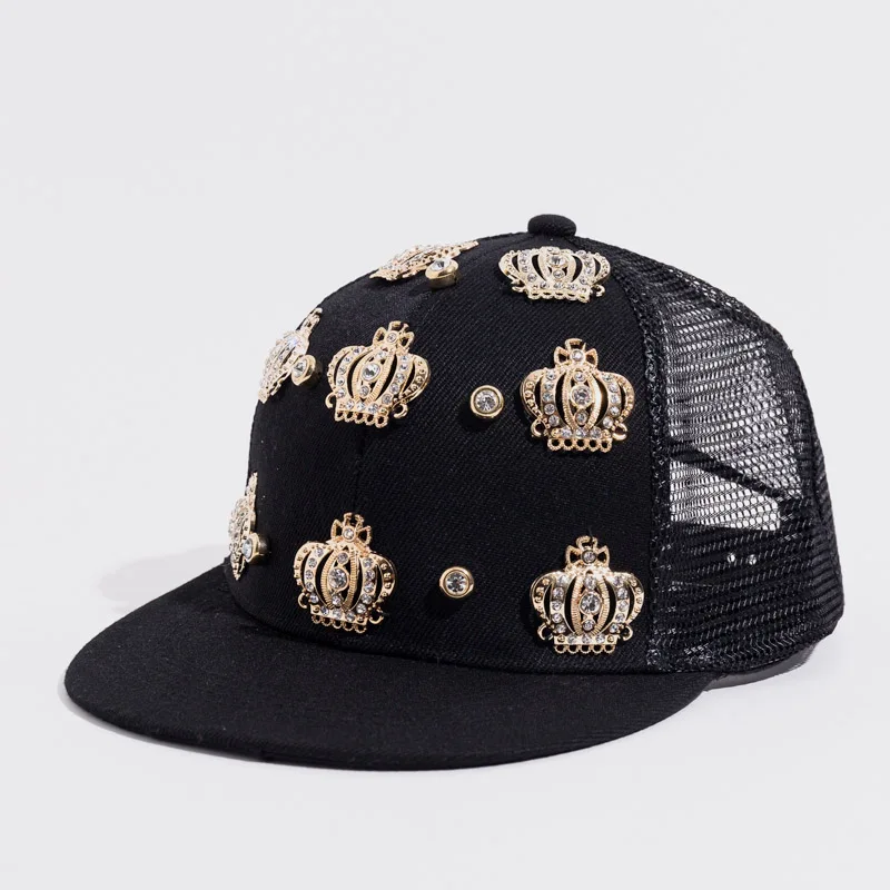 Мужская и Женская Бейсболка, кепка KING Crown, бейсболка s, Регулируемая Кепка в стиле хип-хоп, черная летняя кепка со стразами и кристаллами, солнцезащитная Кепка Bones - Цвет: Black