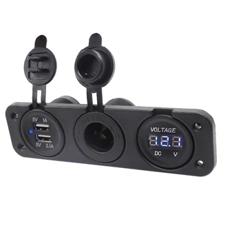 

DC 12V 4.2A Double USB Charger Car Digital Voltmeter 3 Hole Panel Power Socker With Car Electronics Cigarette Lighter