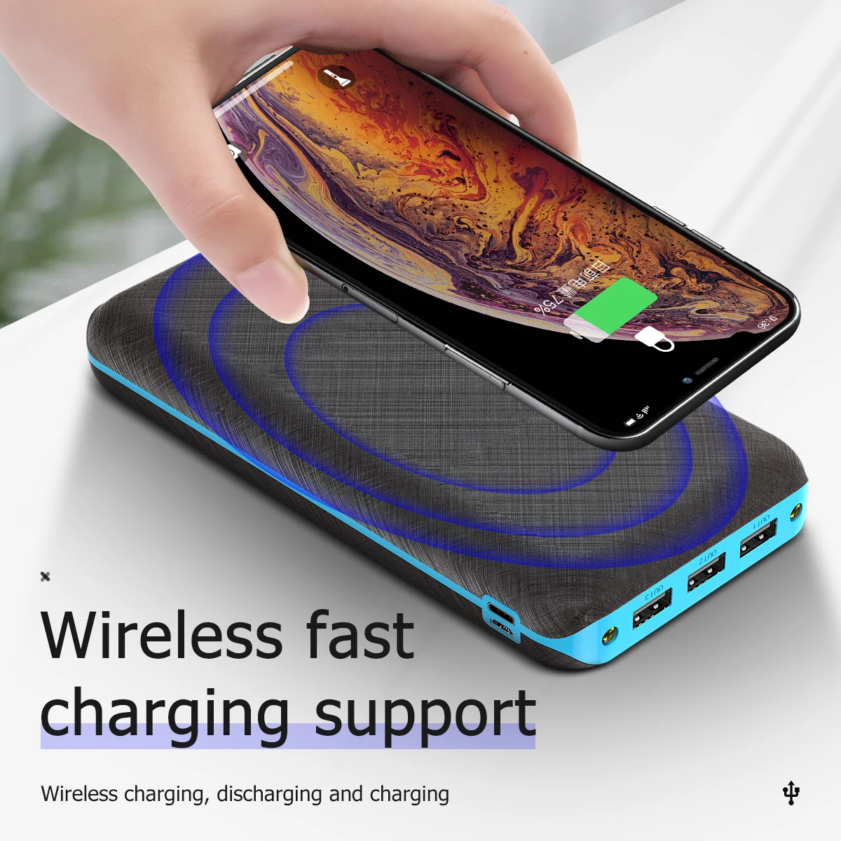 Solar Power Bank 80000mAh Wireless Outdoor Fast Charger Portable 3 USB Phone LED Light for Xiaomi Iphone Double Lamp | Мобильные