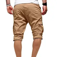 

Men Fashion Casual Cargo Pants Summer Male Shorts Stylish Summer Solid Color Multi Pockets Drawstring Fifth Pants Beach Shorts