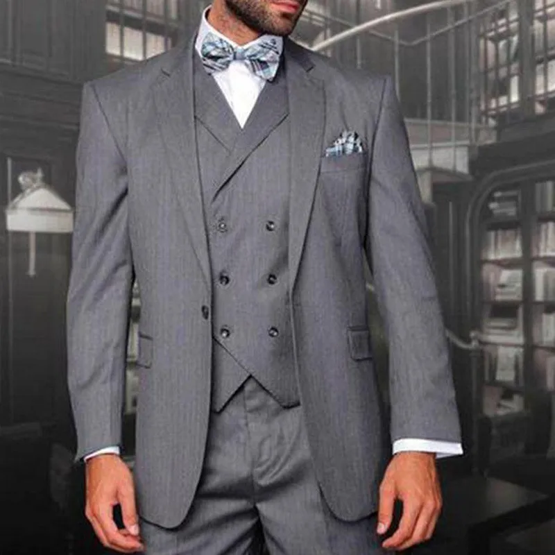 

Gray Business Men Suits Formal Style Notched Lapel 3 Piece Wedding Groom Tuxedos ( Jacket + Pants + Vest ) New Male Clothes