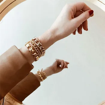 

Dvacaman Simple Gold Color Metal Chain Linked Bracelet Crystal Stone Bangle for Women Pop Wrist Hand Accessories Wholesale INS