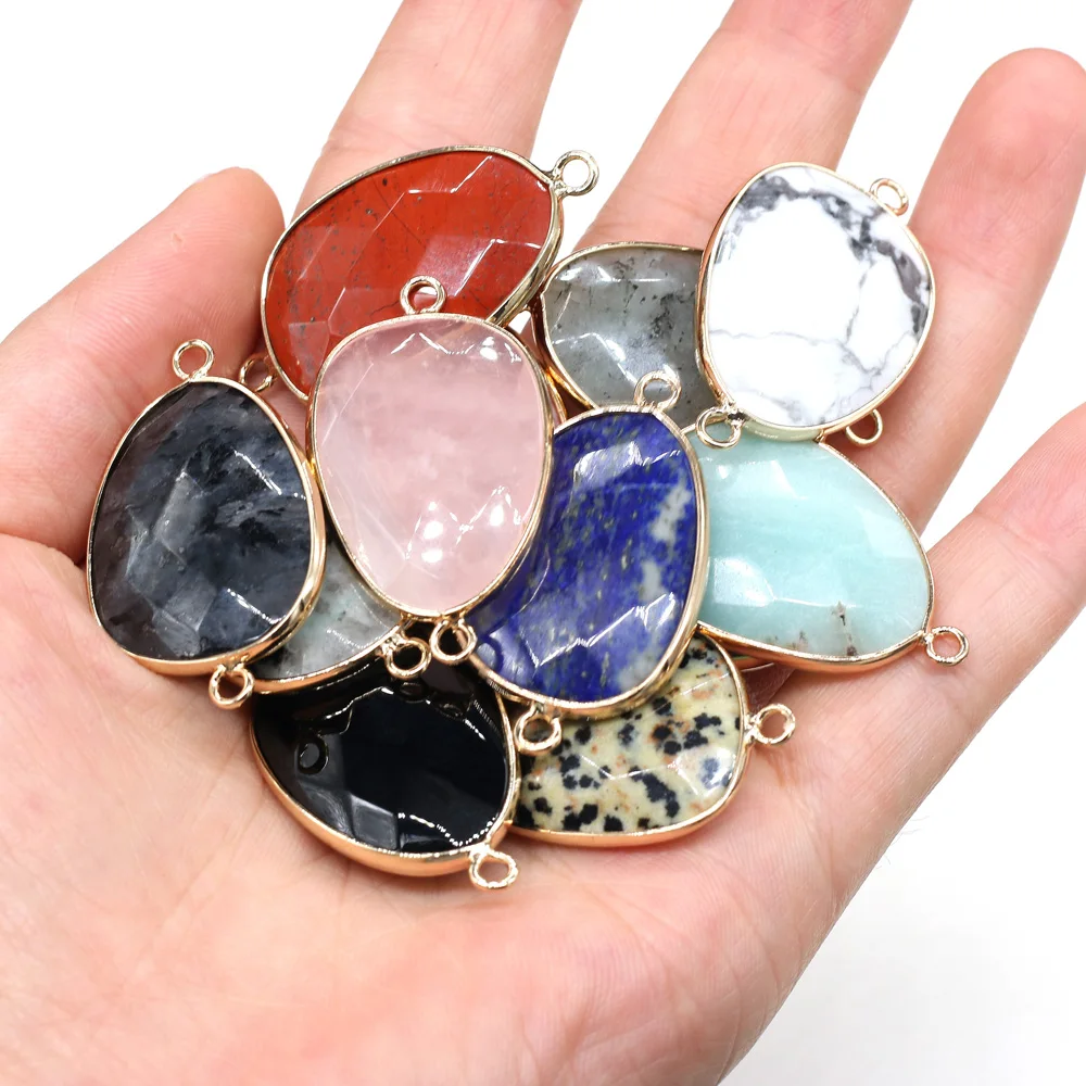 

Natural Stone Faceted Irregular Pendant Double Hole Connector Charm for Jewelry Making DIY Necklace Bracelet Accessories 22x38mm
