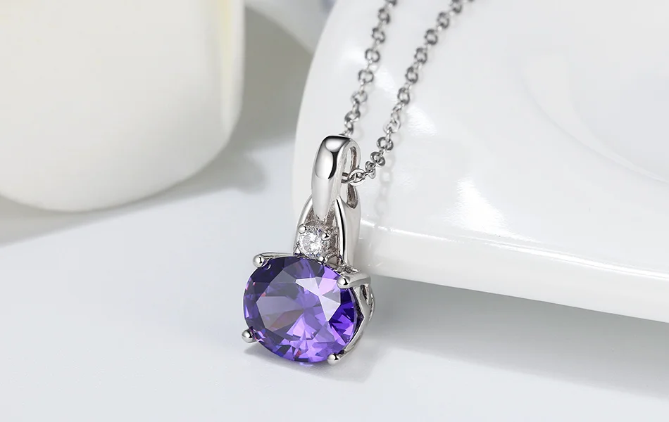 ORSA JEWELS Настоящее 925 фиолетовое скользящее овальное ожерелье с кулоном высшего класса циркониевое Стерлинговое Серебро ожерелья вечерние изысканные ювелирные изделия SN203