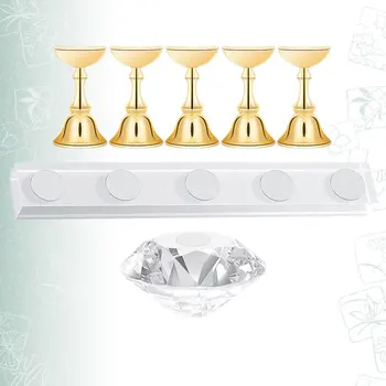 

7Pcs Nail Checkerboard Acrylic Bracket Display Stand Practice Nail Support Crystal Base Nail Holder Practice Rack (Golden)