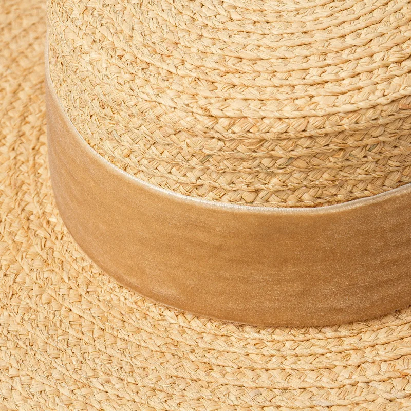 01907-HH7399 новая ручная работа raffia grass Velvet ribbon плоская Женская Бейсболка с меховым помпоном Наружная Мужская и Женская вечерняя официальная панама джаз шляпа