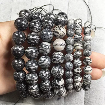 

High Quality Natural Stone Bead Bracelet Fashion Natural Gemstone Black Silk Stone Energy Bracelet Handmade Elastic Cord Jewelry