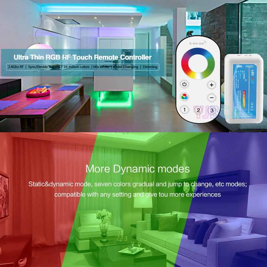 Ultra thin Touch switch 2.4G 3 Zone wirless Remote single Color/CT/ RGB/ RGBW LED Dimmer controller set for led strip light