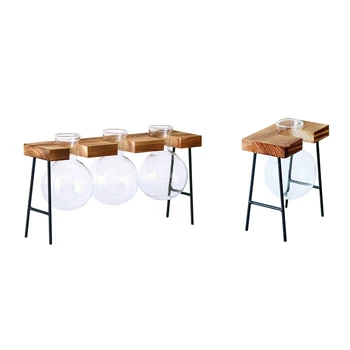 

Creative Glass Bottle Vase Hydroponic Plant Transparent Vase Wooden Frame Coffee Shop Room Decor Table Desk Decoration Vase(Thre