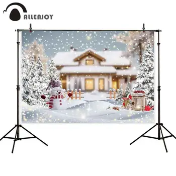 

Allenjoy Winter Wonderland Wall Decor House Christmas Tree Reindeer With Lights Snowman Party Background Cloth New Year Curtains
