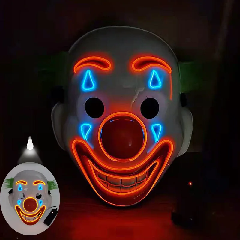 

Colorful Joker Cosplay Clown Mask Glowing Party LED Luminous Mask For Night Club Parties Halloween Decoration