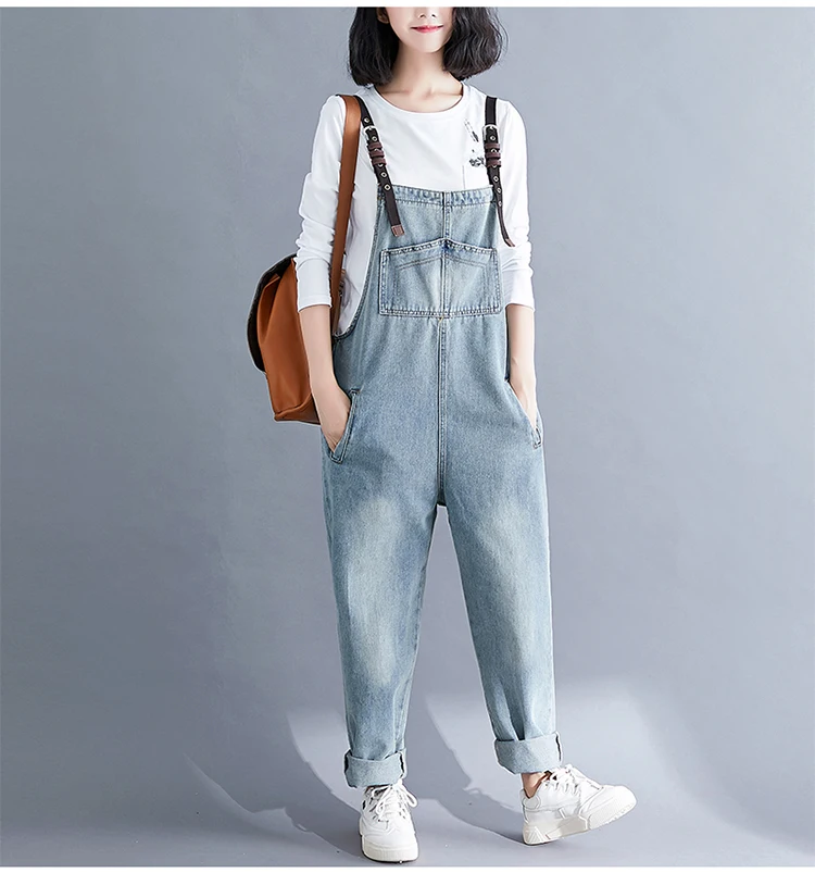 Jean Jumpsuit Casual Washed Denim Rompers European Style Plus Size Cowboy hole Bib Overalls For Women Suspenders harem pants