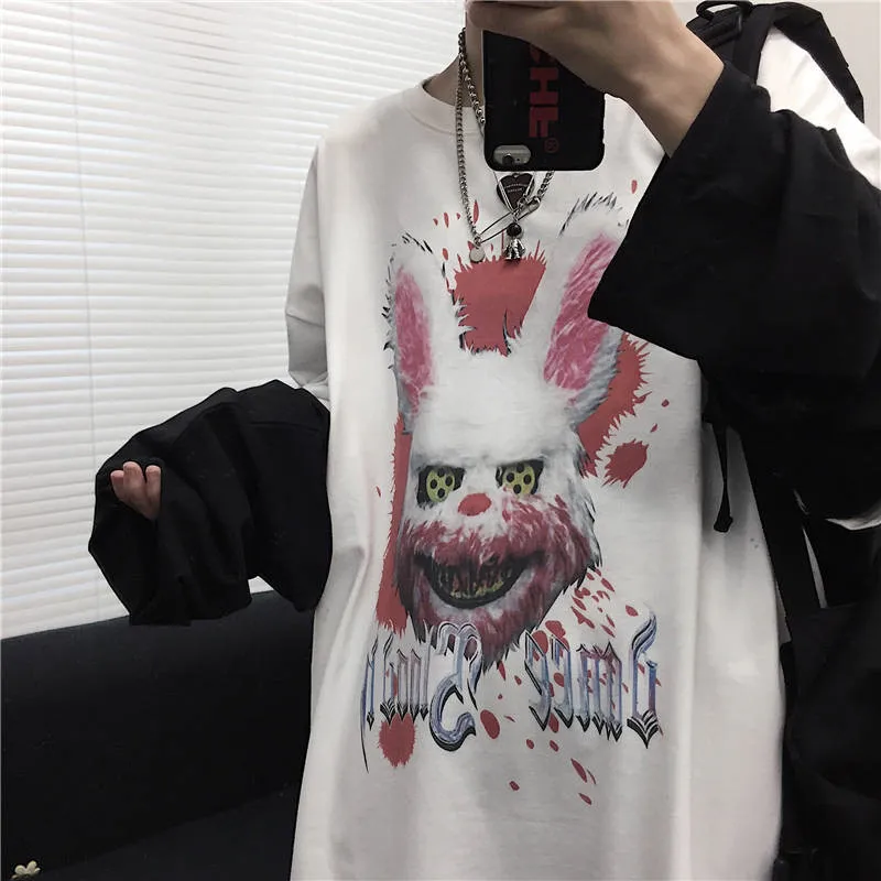 Новая японская версия, черные, белые, в стиле панк, крутые, Harajuku, уличные, женские, с принтом, свободные, с длинным рукавом, свитшоты, пуловер, Женский Топ, футболка