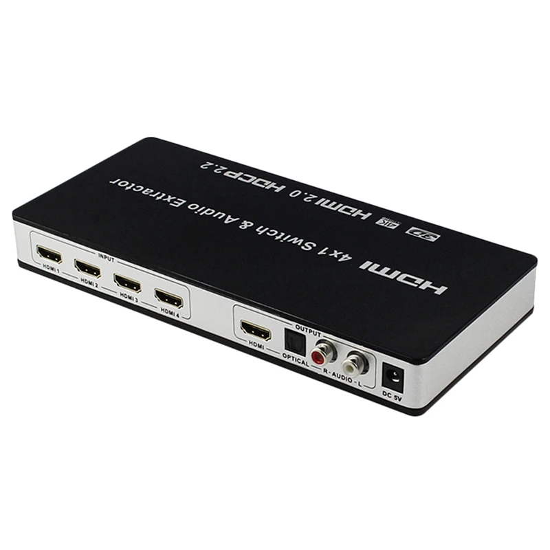 

HDMI 2.0 Switch 4X1 HDMI Switcher Converter 4 in 1 Out Audio Extractor Toslink/SPDIF RCA 4Kx2K@60Hz HDCP2.2 7.1CH EU Plug