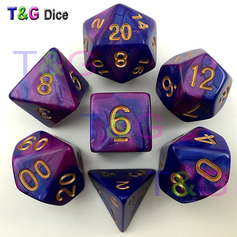 7 шт./компл. Набор цветных золотых цифровых игральных костей dnd RPG d4 d6 d8 d10 d % d12 d20