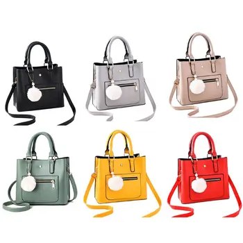 

Fashion Women PU Leather Shoulder Bag Fluffy Ball Pedant Elegant Handbag Lady Party Travel Casual Crossbody Shopping Tote Purse
