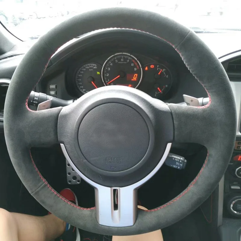

FOR Subaru BRZ Toyota 86 modified parts Black suede interior leather hand-stitched car steering wheel cover