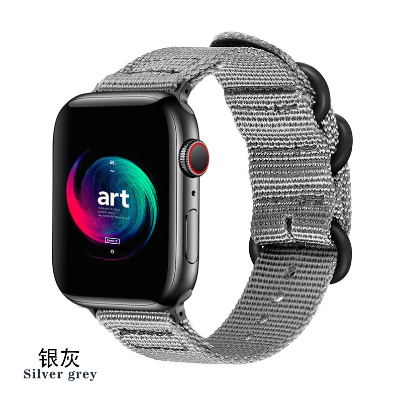 silver-gray Нейлоновые ремни для Apple Watch 4 44 мм 42 мм ремешок 38 мм ремешки для Apple Watch Band 40 мм браслет для iWatch Series 5 4 3 2 1 - Цвет ремешка: silver-gray