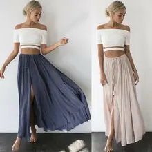 US women эластичная талия длинная Плиссированная летняя юбка Пляжная Повседневная Бохо Сарафан