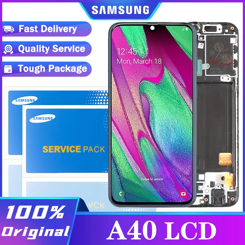 100% Super AMOLED дисплей с рамкой для Samsung A40 A405F ЖК сенсорным экраном дигитайзер в сборе