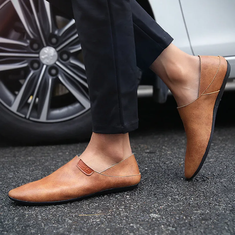 

Careaymade-men's shoes breathable thin Korean version of soft leather driving shoes, leather round fashion Casual peas shoes