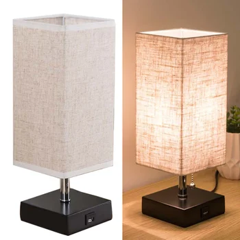 

1 Pc Square Rechargeable Reading Table Lamp LED Bedside Lamp with USB Charging Port for Home Dormitory with US Plug (No Bulb)