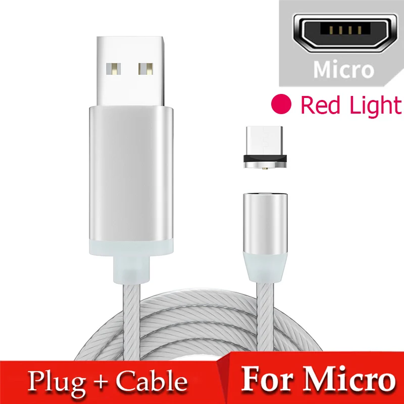 Магнитный кабель type C кабель плавный свет для iPhone samsung Магнит USB C Microusb Быстрая зарядка Кабо Микро зарядный usb-шнур - Цвет: Red for Micro