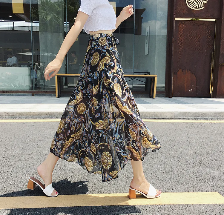 

Mbn667369 Fashion Gentle-Style Summer Chiffon Skirt Versatile Mid-length Irregular Floral Skirt