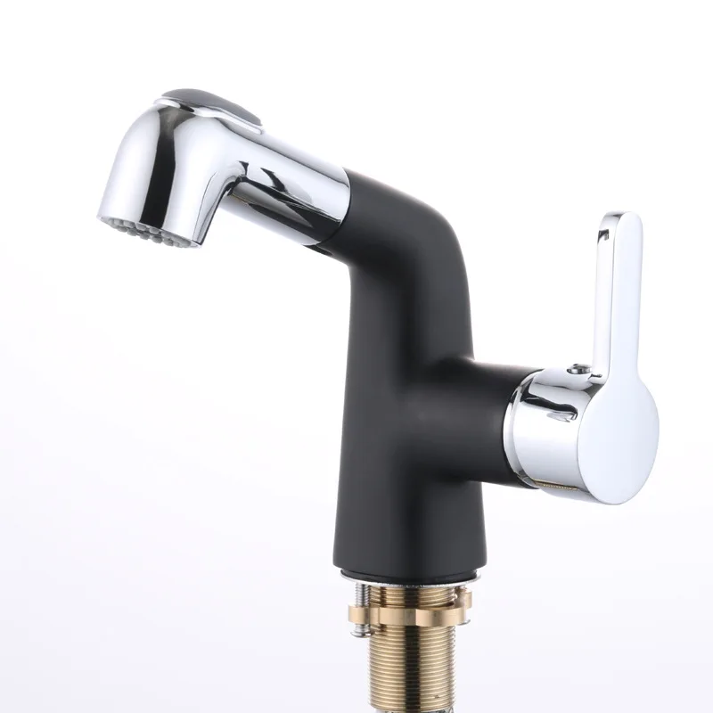 Bathroom Basin Faucet Brass Pull Out Basin Tap Chrombe/Black Sink Faucet Single Hole Water Mixer Tap