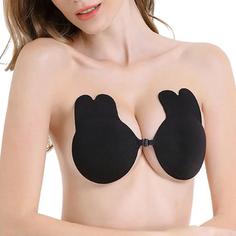 

Women Adhesive Strapless Bra Accessories Rabbit Shaped Silicone Pasties Front Clasp Invisible Sticky Breast Lift Up Nipple Cover