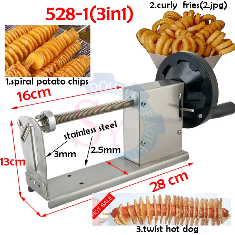 

Commercial Manual 3in1 Potato Twist Hot Dog Twister Tower Cutter Slicer Machine Hand Spiral Carrot Fries Chips Cutting Equipment