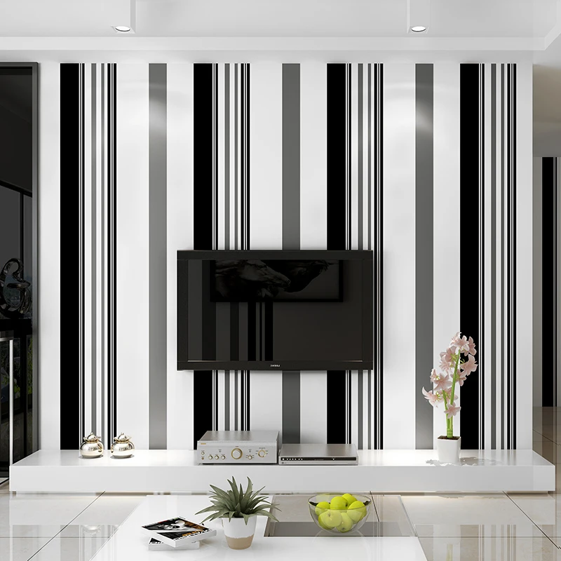 Современная черно-белая серая полосатая настенная бумага для ресторана, гостиной, дивана, телевизора, фоновая настенная бумага для домашнего декора, простая чистая бумажная настенная бумага