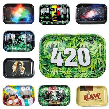 

12pcs/lot Rolling Metal RAW Size 180*280mm Tobacco Cartoon Roll Tray Hand Roller Smoking Accessories Cigarettes tools