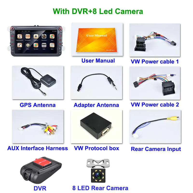 Essgoo Android автомобильный мультимедийный плеер 8,0 gps 2 Din авторадио радио для VW/Volkswagen/Golf/Polo/Passat/B7/B6/SEAT/Leon/Skoda - Цвет: Add DVR 8LED Len