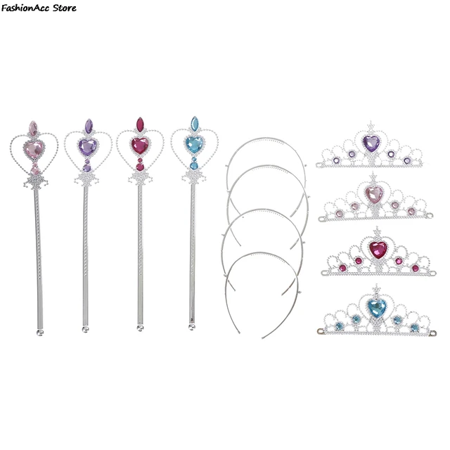 Diademe Princesse Enfant et Baguette 2 Ensembles Violet et Bleu, Couronne  Fille et Baguette pour Filles Costume Diademe Enfant en Plastique pour