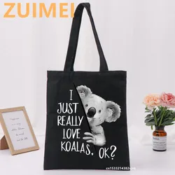 Bag Funny Koala My Puns Are Nope Women Bags Harajuku Gothic Canvas Black Bag Horror Cartoon Large Capacity Shopper Bag Casual