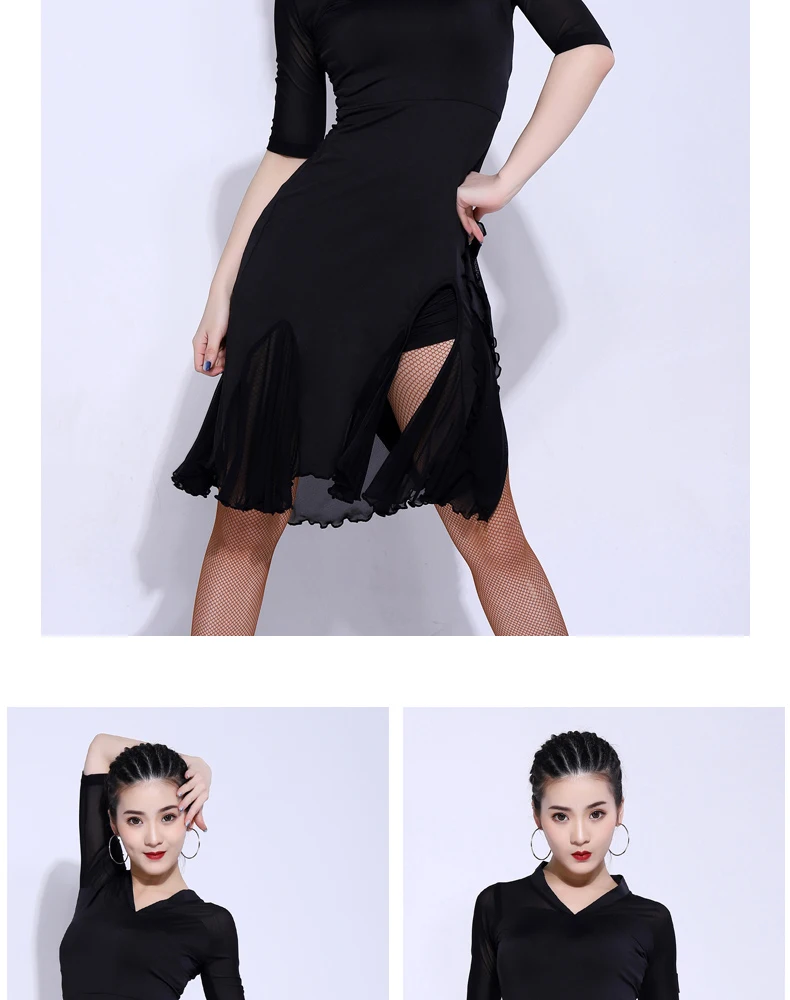 Новое Женское Платье для латинских танцев, тренировочная одежда, сексуальные платья с разрезом и v-образным вырезом для дам, бальный сценический костюм для ча-самбы DL4902