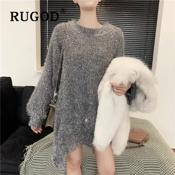 

RUGOD New Korean Style Chic Sequin Irregular Sweater Bling Oversized O-neck Jumpers Winter Tops For Women Fashion 2019