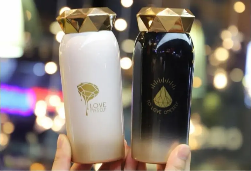 HOT Sales Girls Woman Cute Water Bottle Gradient Color Insulation Cup Diamond Shaped Cup Lid Lovers Special Gift Couple Cup
