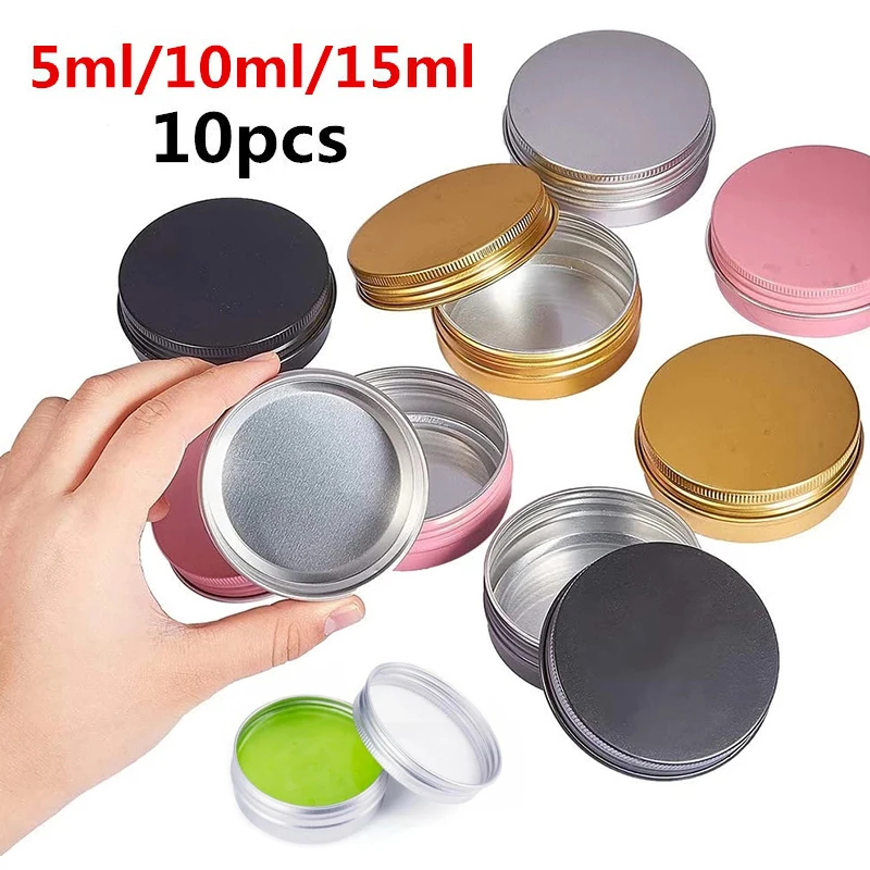 10pcs 5ml/10ml/15ml Aluminum Tin Jars Refillable Storage Box Small Cosmetic Face Eye Cream Lip Balm Sample Containers Packaging